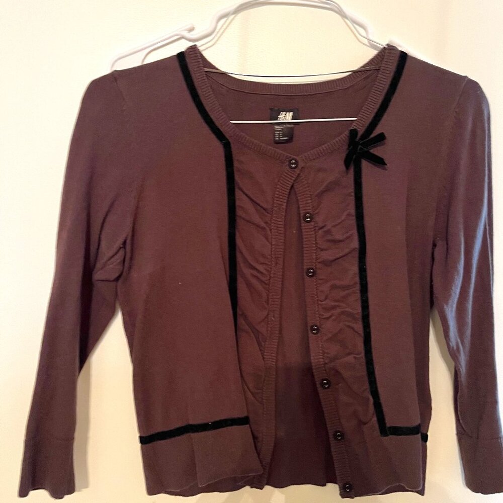 Brown Cardigan with black trin